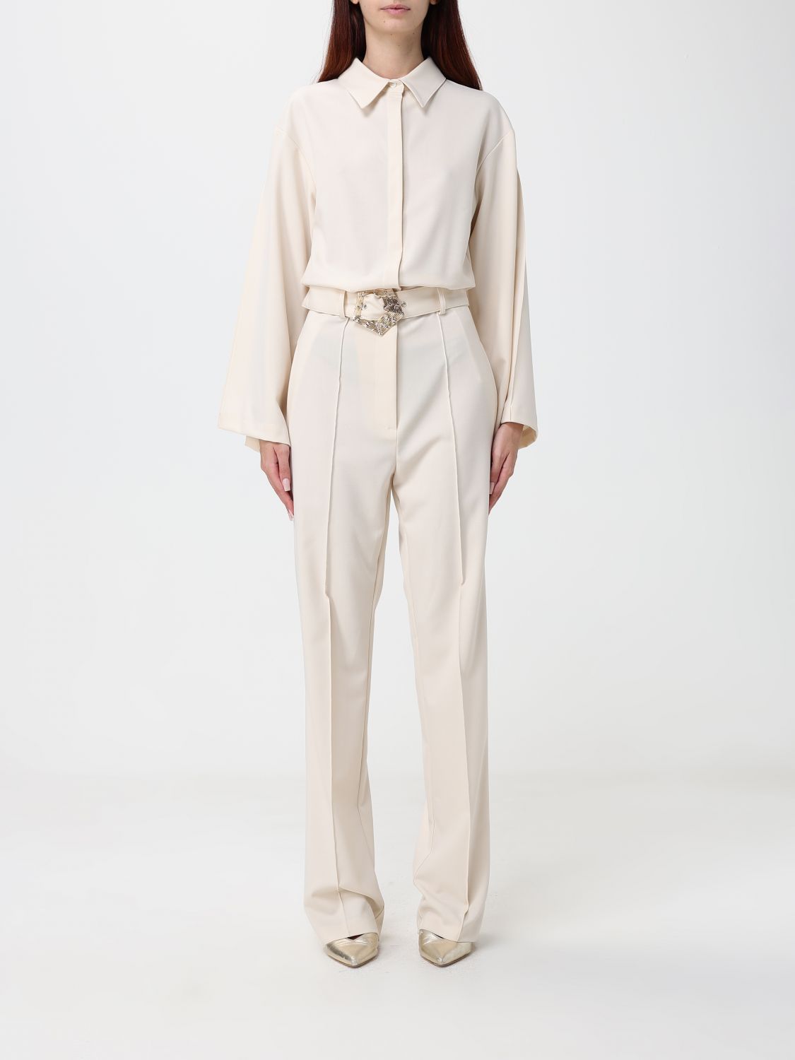 Simona Corsellini Long-Sleeved Shirt Jumpsuit in Viscose with Waist Belt