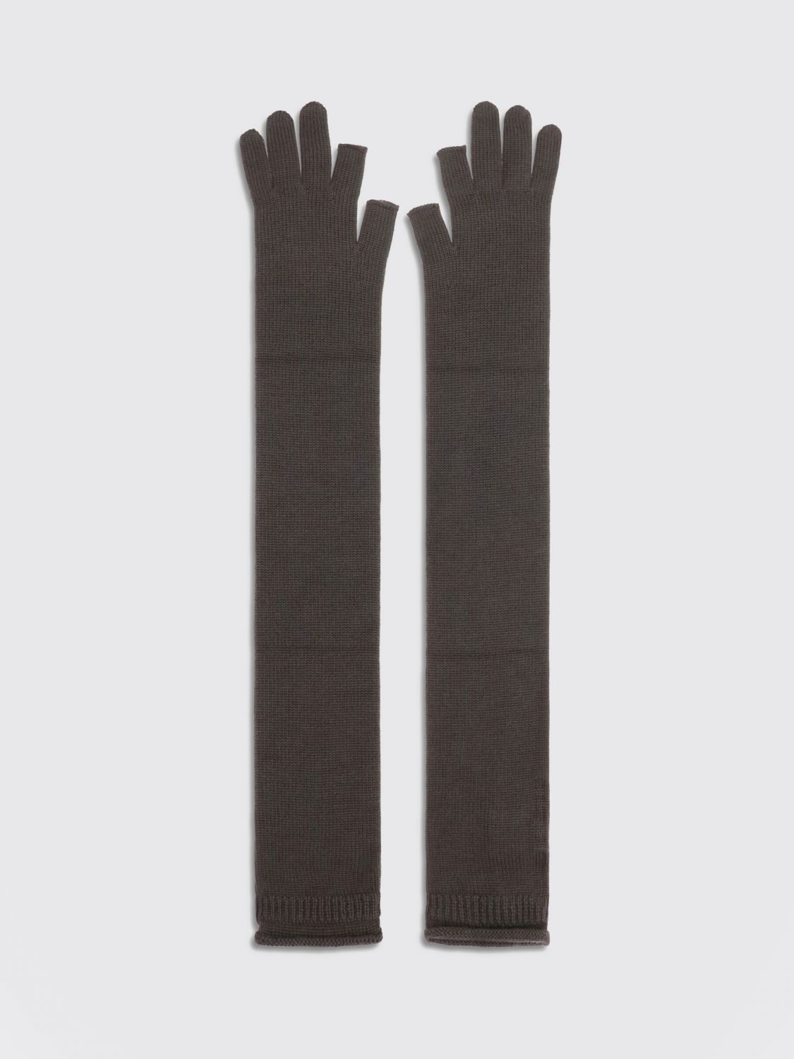 RICK OWENS Guanti lunghi in pura lana merino con bordi a costine