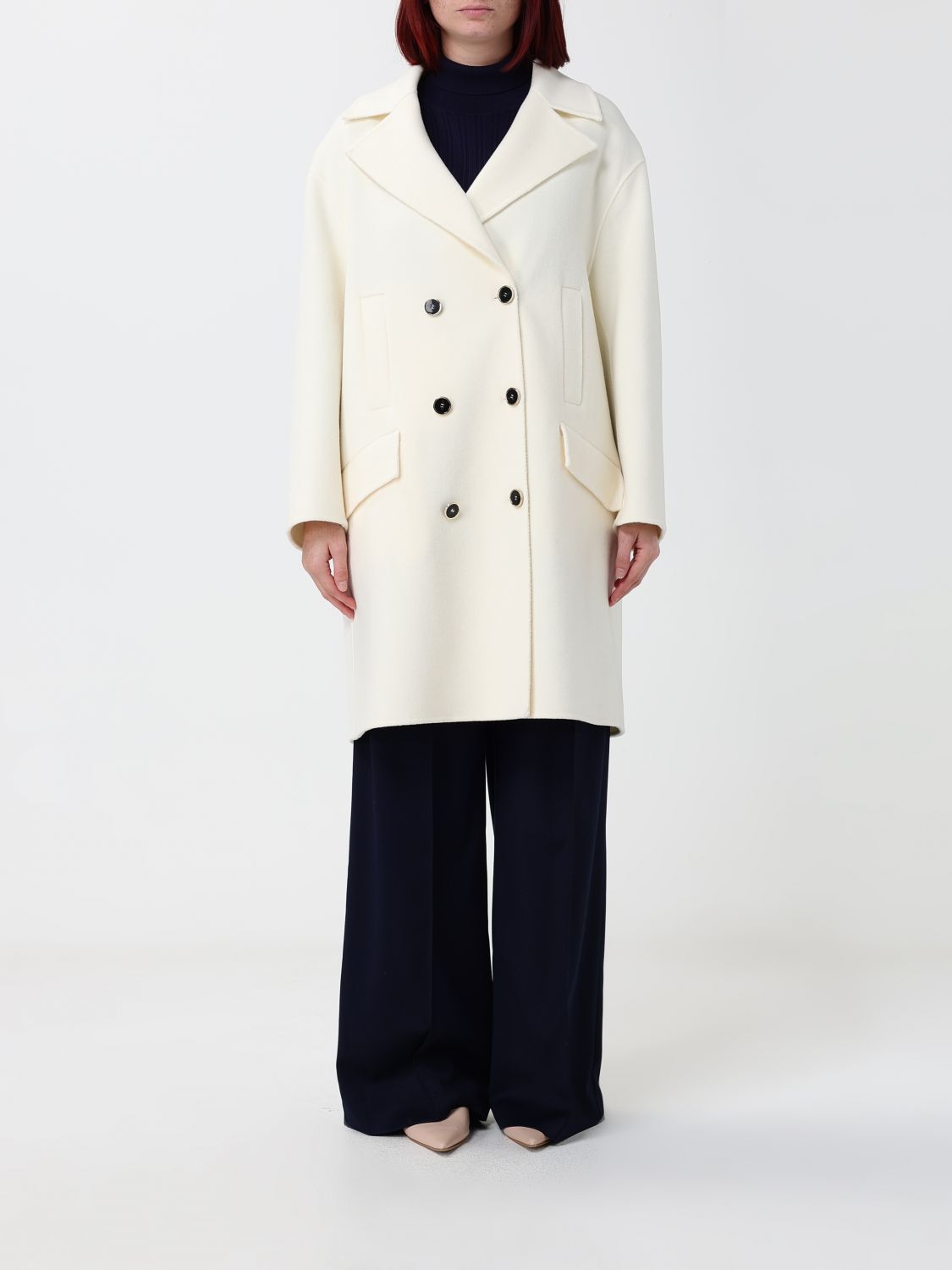 Simona Corsellini Double-Breasted Wool Coat with Jewel Applications