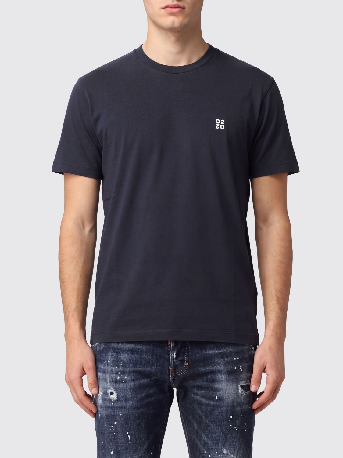 DSQUARED2 T-shirt girocollo in cotone con logo a contrasto