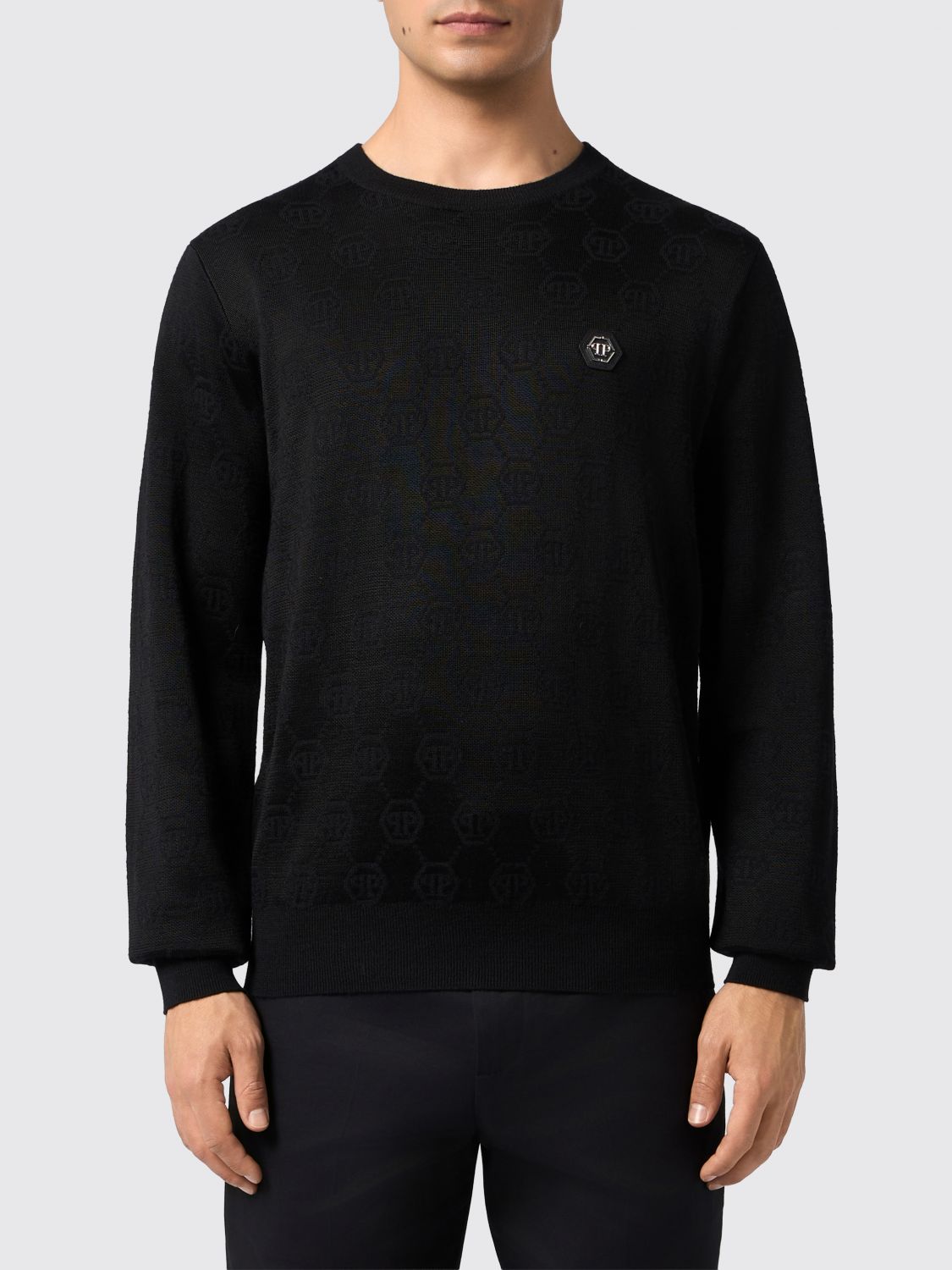 PHILIPP PLEIN Merinowollpullover mit Rundhalsausschnitt mit Jacquard-Hexagon-Logo