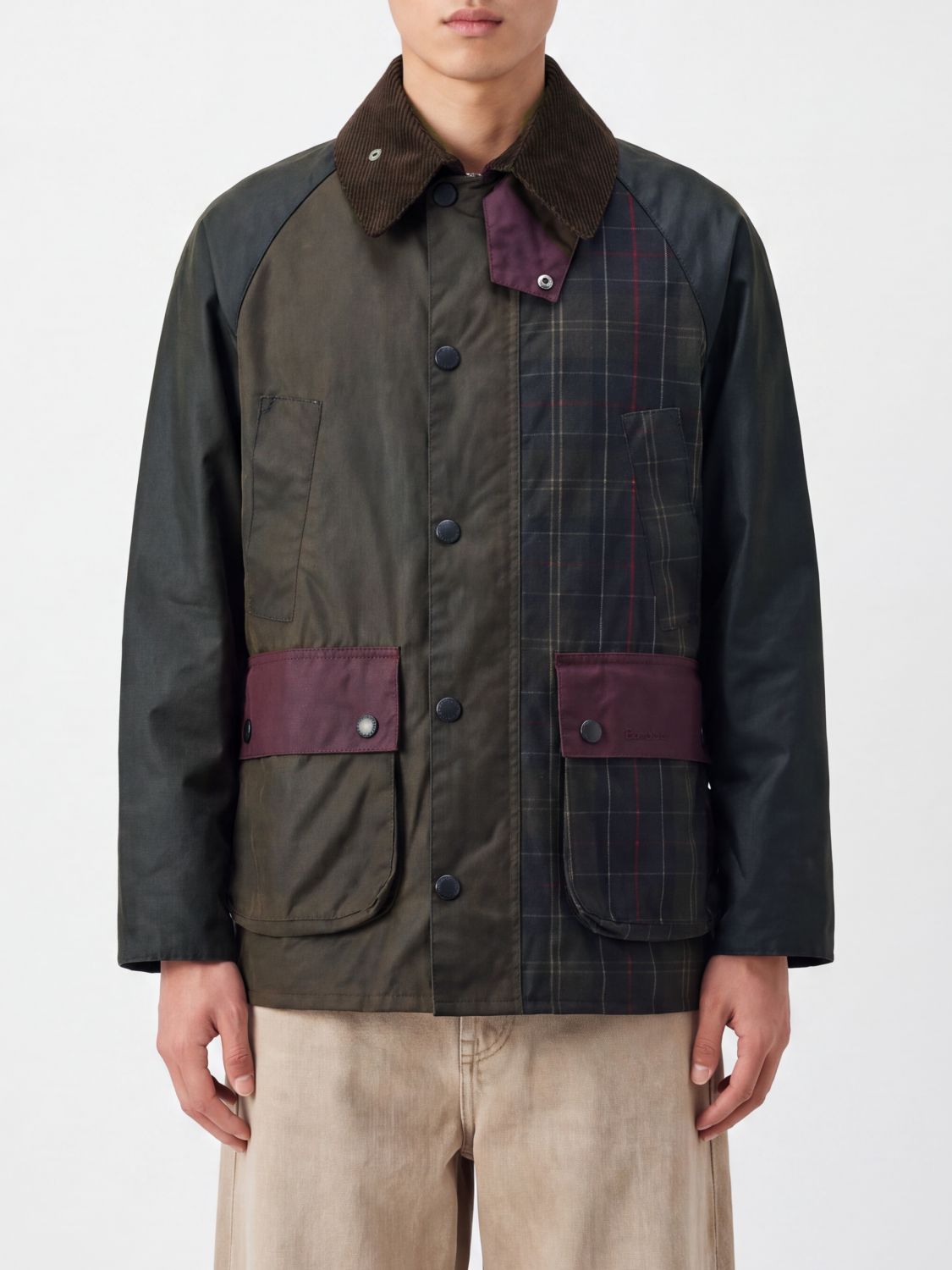 BARBOUR Patchwork Bedale Waxed Cotton Jacket with Velvet Collar