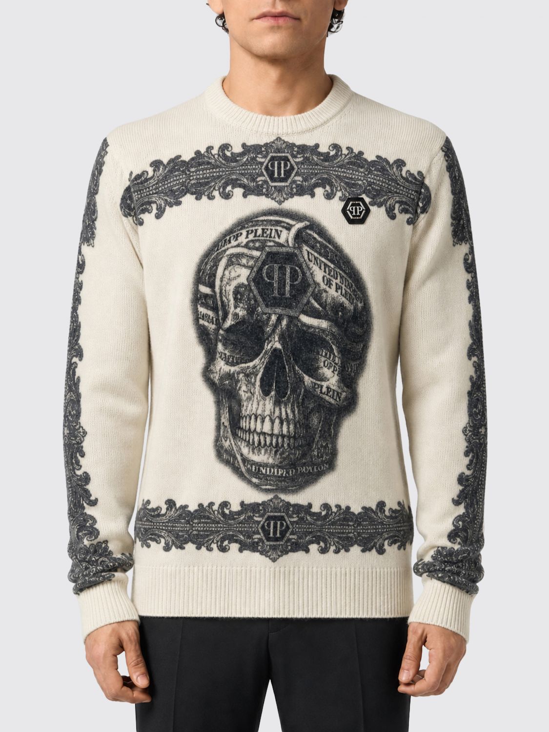 PHILIPP PLEIN Kaschmirpullover mit Barock-Print und Hexagon-Logo