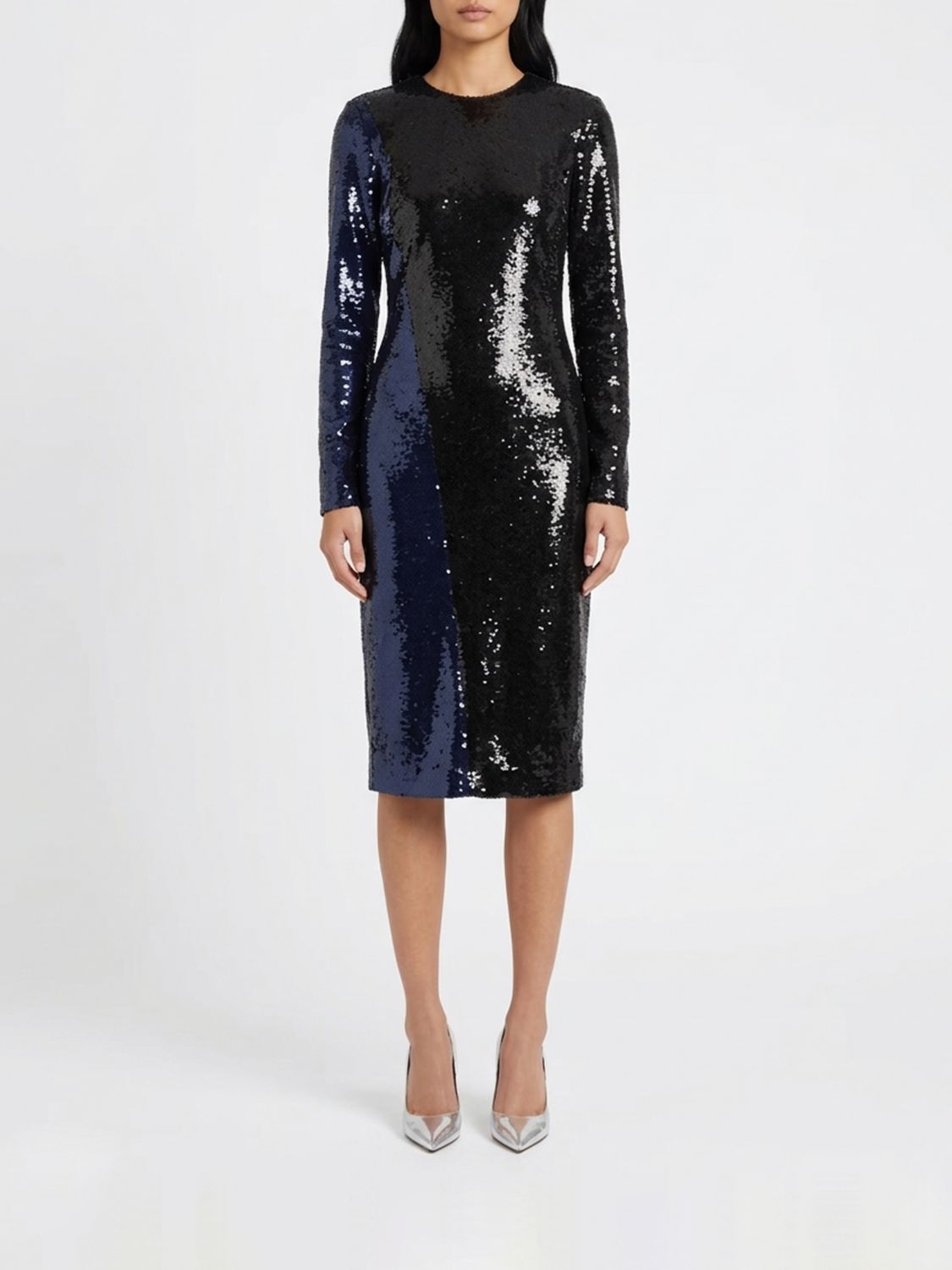 TOM FORD Long-Sleeved Sheath Midi Dress Fully Embroidered with Sequins