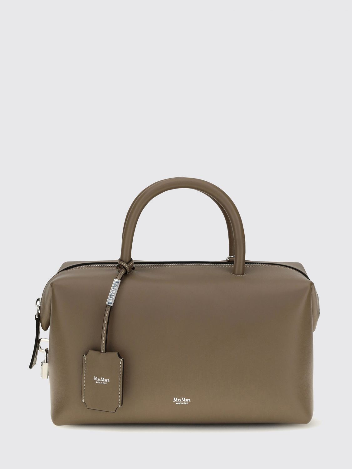 MAX MARA Holdall Smooth Calfskin Leather Boston Bag with Logo Charm MAX MARA Holdall Smooth Calfskin Leather Boston Bag with Logo Charm