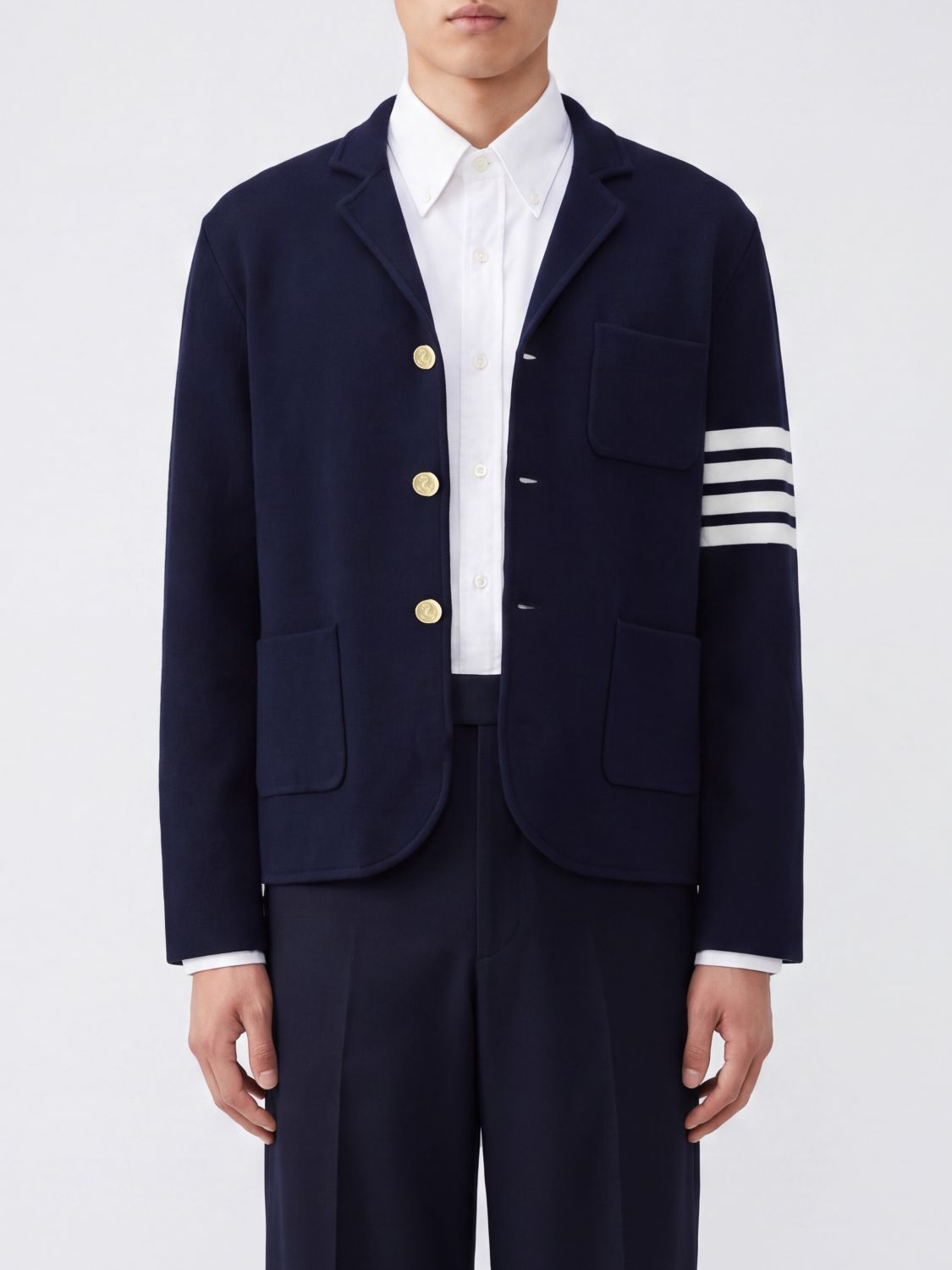 Thom Browne Single-Breasted Wool Blazer with Iconic 4-Bar Sleeve Motif · 5