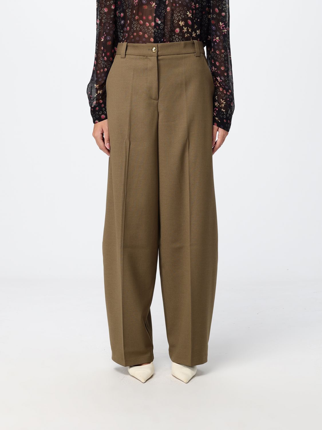 Pinko Slim Fit Skinny Wool Blend Mid-rise Trousers In Green