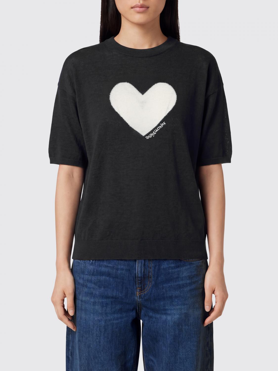 Zadig & Voltaire Heart-Print Short-Sleeved 100% Cashmere Jumper