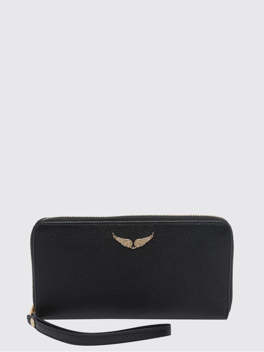ZADIG & VOLTAIRE Grained Leather Continental Wallet with Wrist Strap