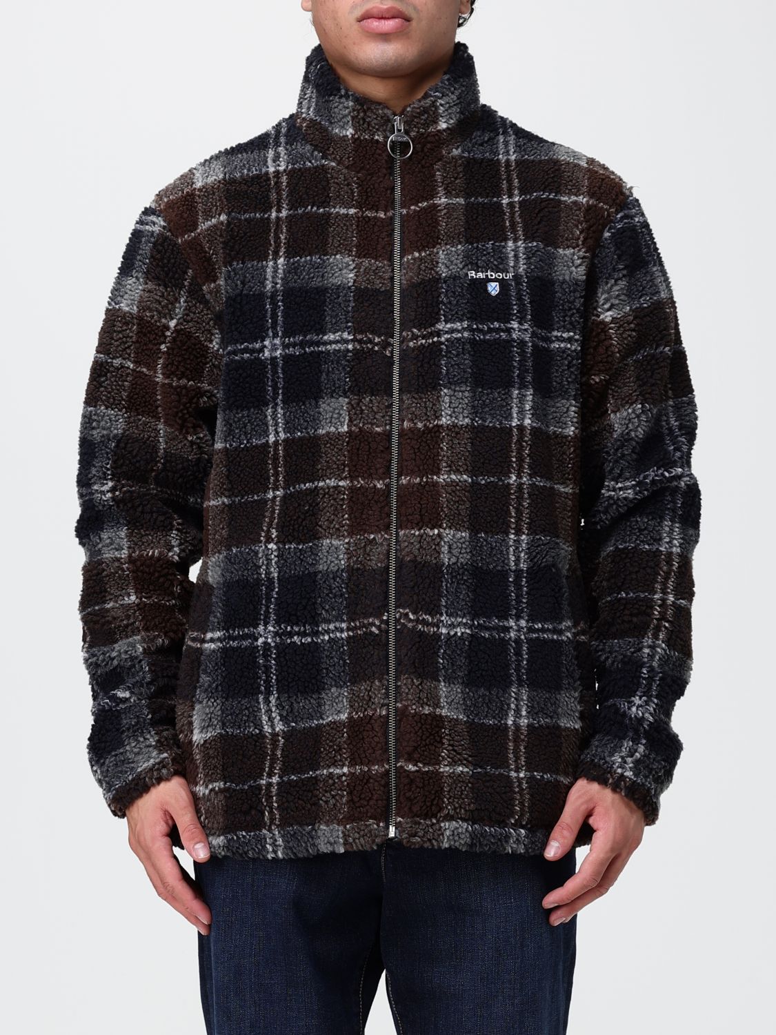 BARBOUR Fleecejacke mit Tartan-Muster, Stehkragen und Reißverschluss