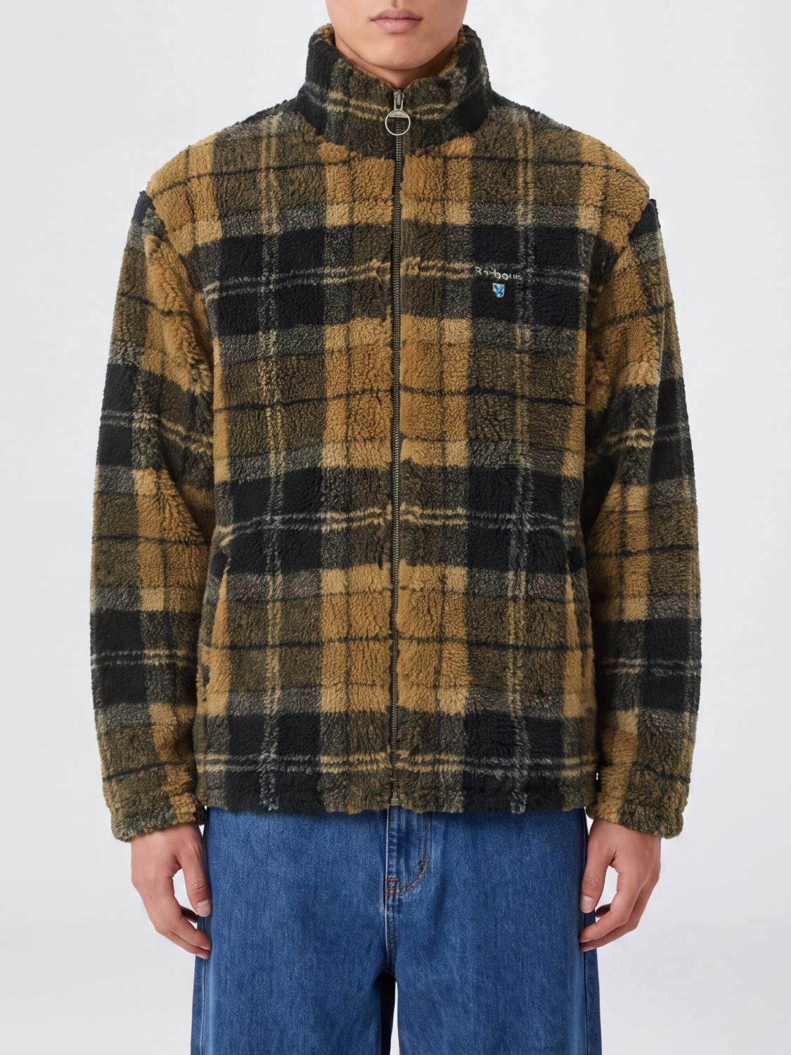 BARBOUR Tartan Pattern Fleece Jacket with High Neck and Zip Closure