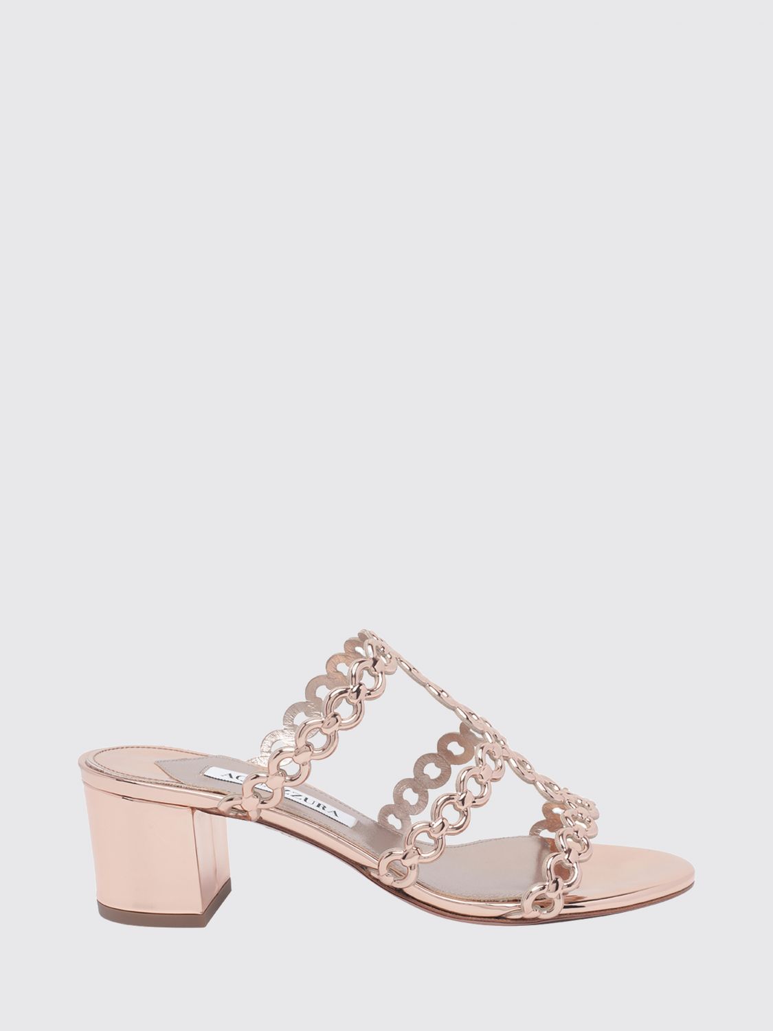 AQUAZZURA Mules aus rosa Lackleder mit offener Spitze und mittlerem Absatz von