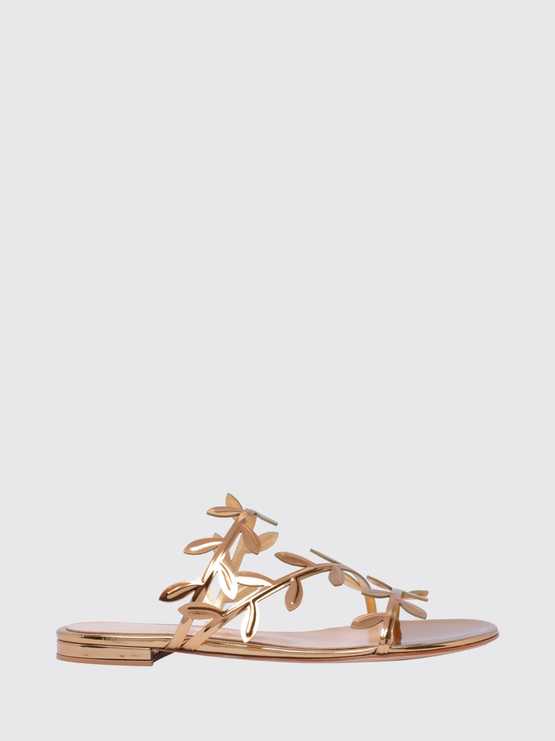 GIANVITO ROSSI Flache Flavia Mules-Sandalen aus goldfarbenem Lackleder