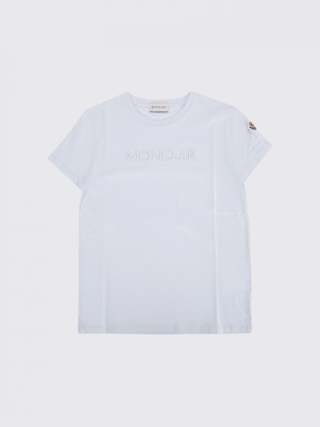MONCLER Rundhals-T-Shirt aus reiner Baumwolle für Jungen mit Logo-Patch
