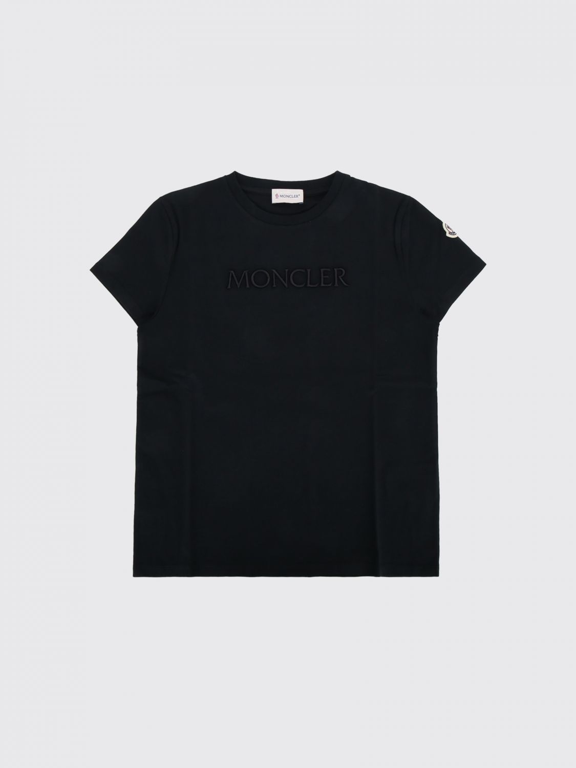 MONCLER Rundhals-T-Shirt aus reiner Baumwolle für Jungen mit Logo-Patch