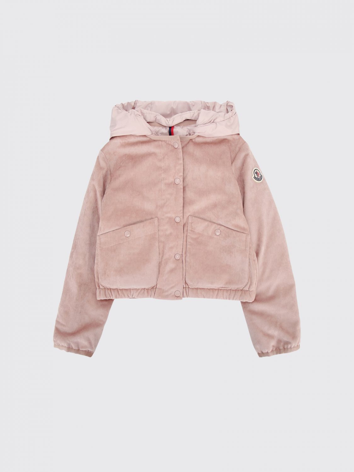 MONCLER Kurze Samtjacke von für Mädchen mit Nylonkapuze und Logo-Patch