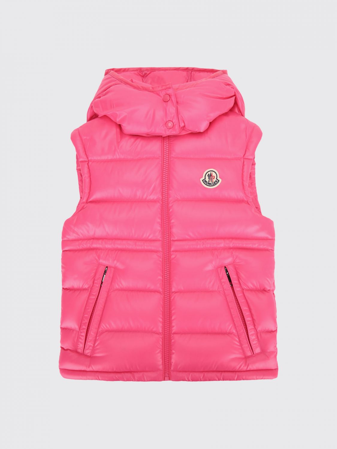MONCLER Gepolsterte Nylon-Weste mit Kapuze und Reißverschluss für Jungen