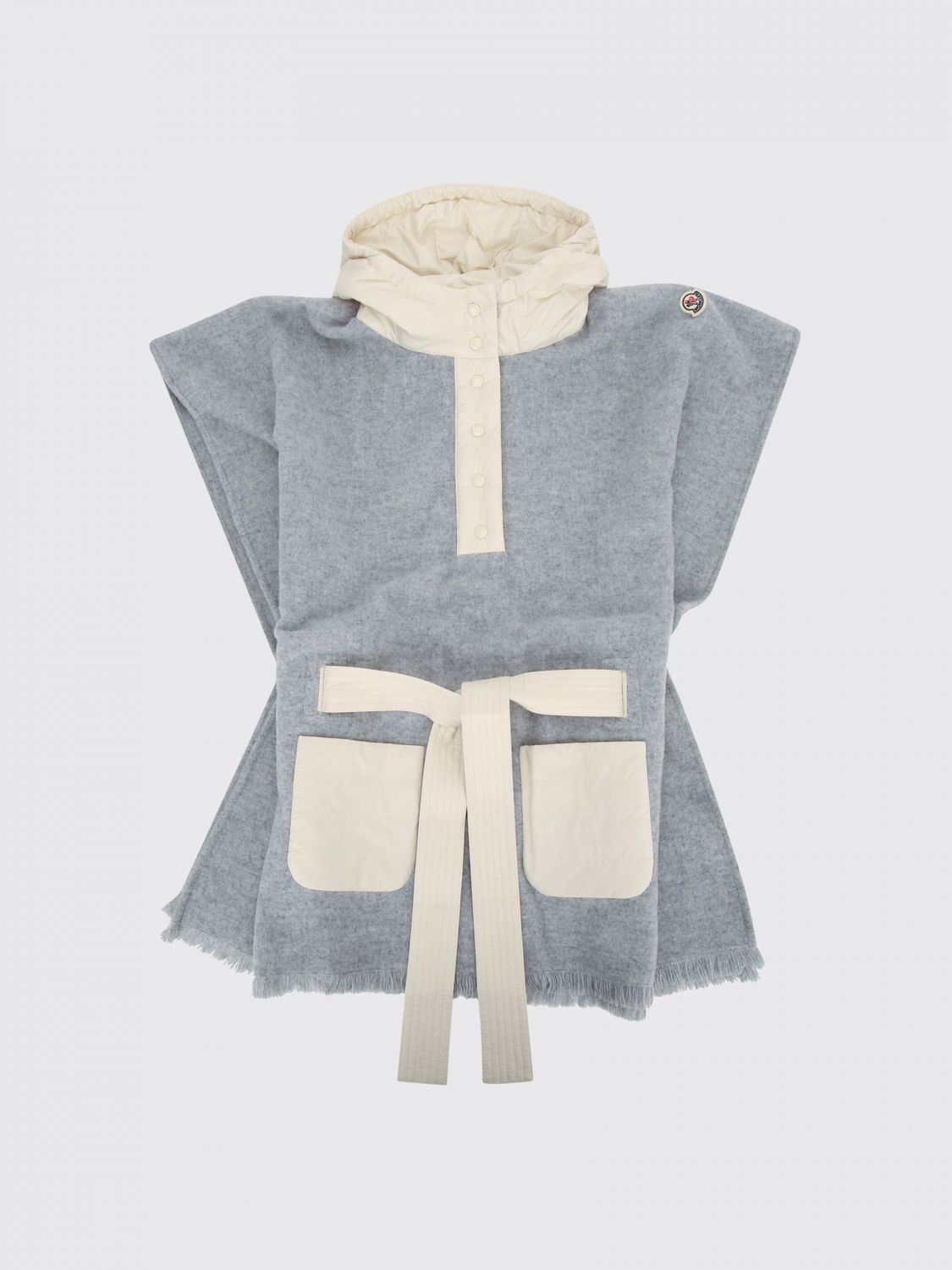 MONCLER Cape aus Wolle und Nylon mit Kapuze und Gürtel für Jungen