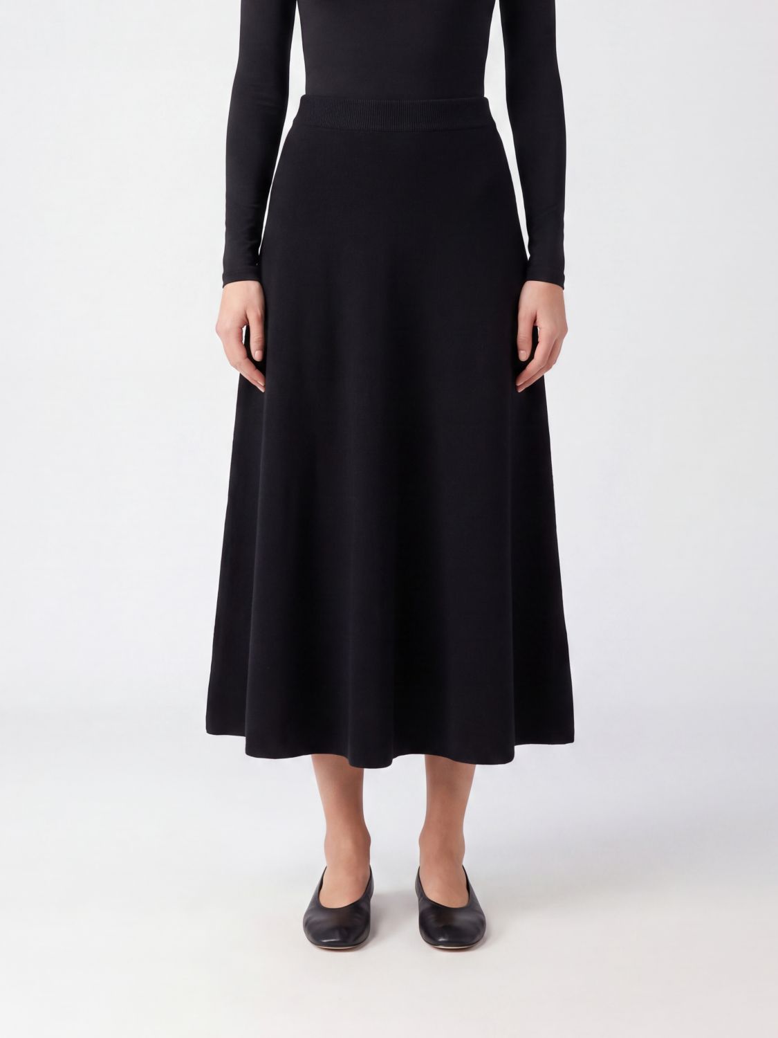 Extreme Cashmere High-Waisted A-Line Midi Skirt in Knitted Cashmere
