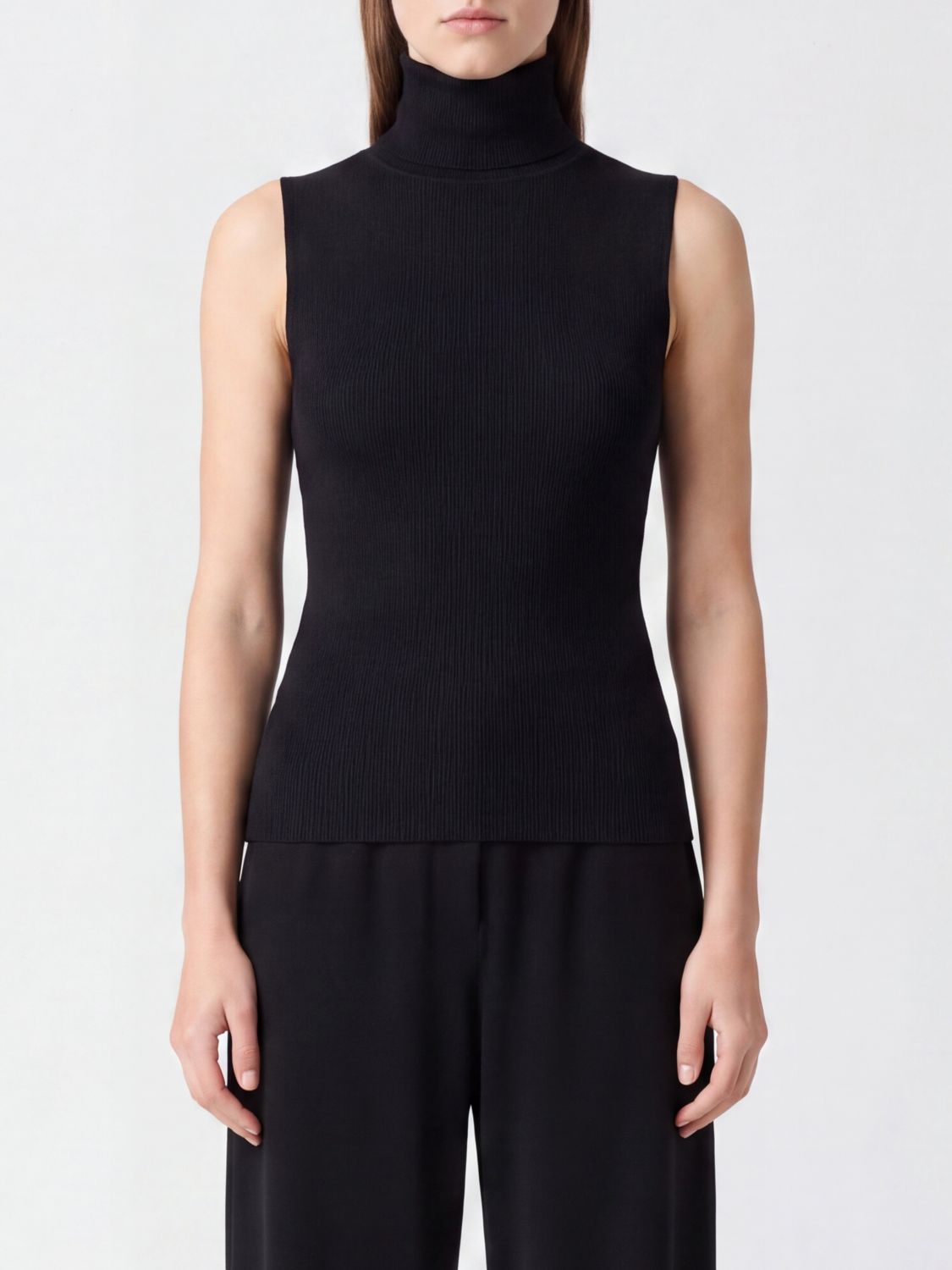 EXTREME CASHMERE Sleeveless Cashmere Turtleneck Top with Cold Shoulders