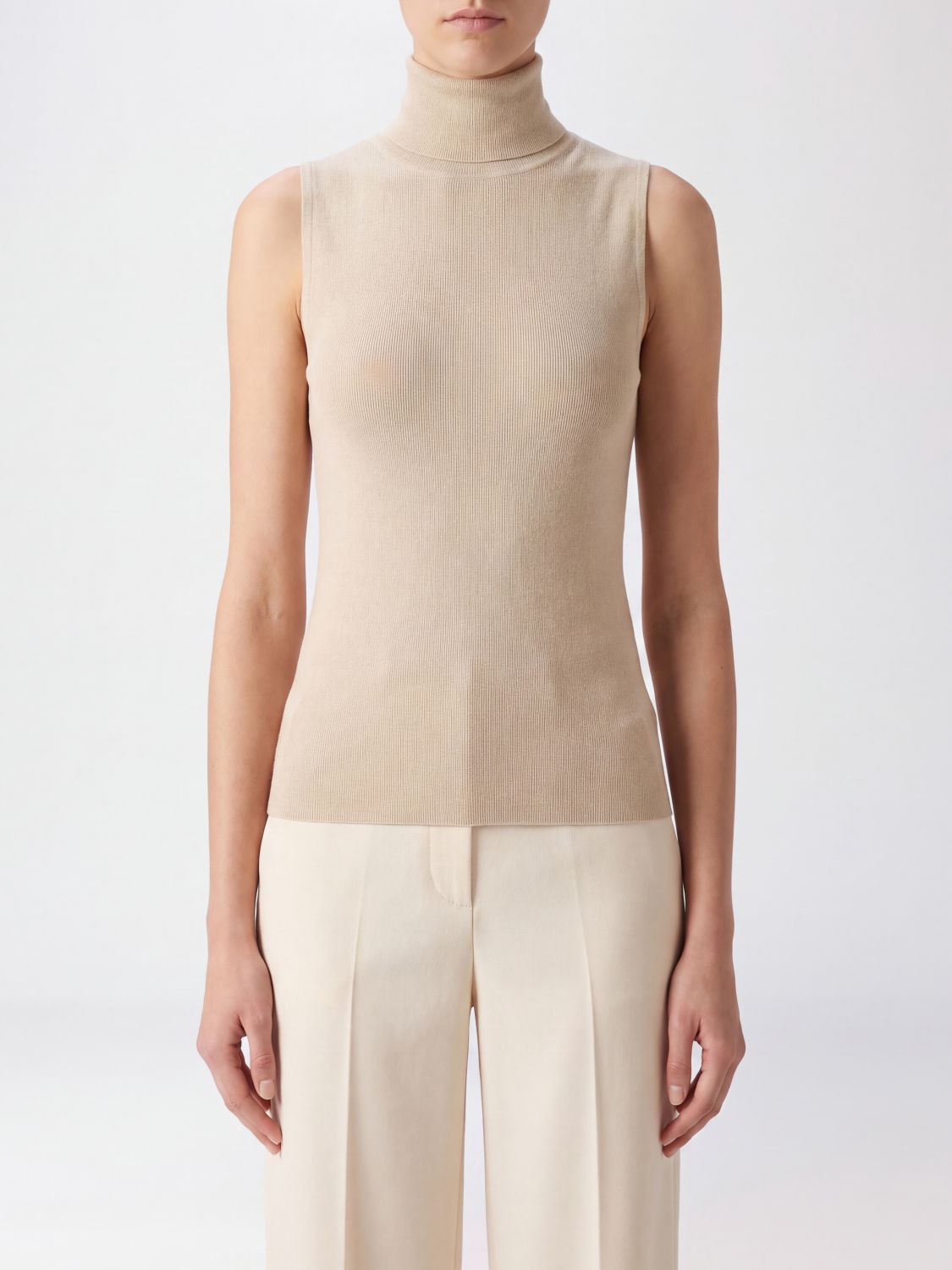 EXTREME CASHMERE Slim Fit Sleeveless Roll Neck in Cotton and Cashmere Blend