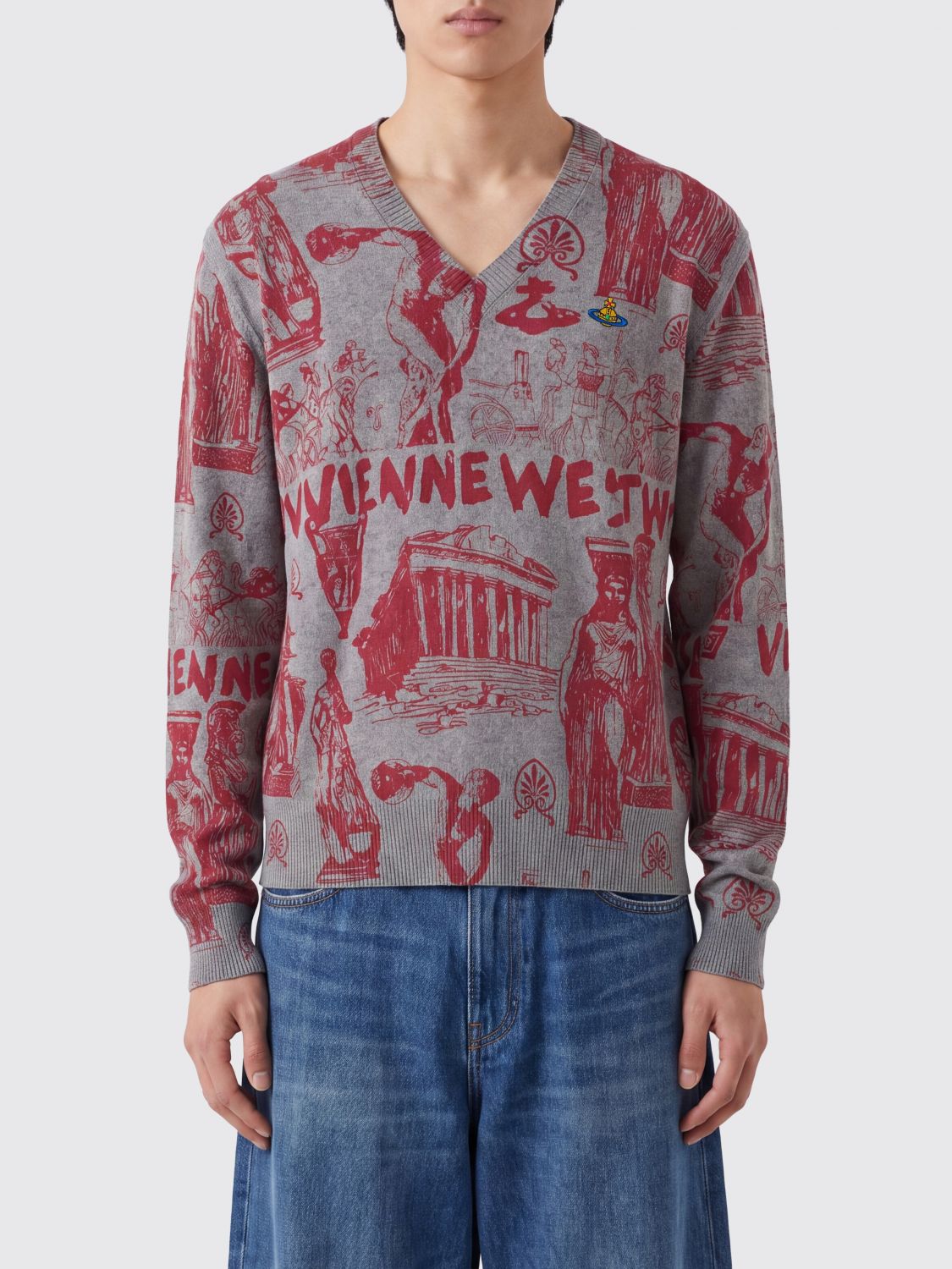 VIVIENNE WESTWOOD Abstract Cotton and Cashmere Blend V-Neck Jumper