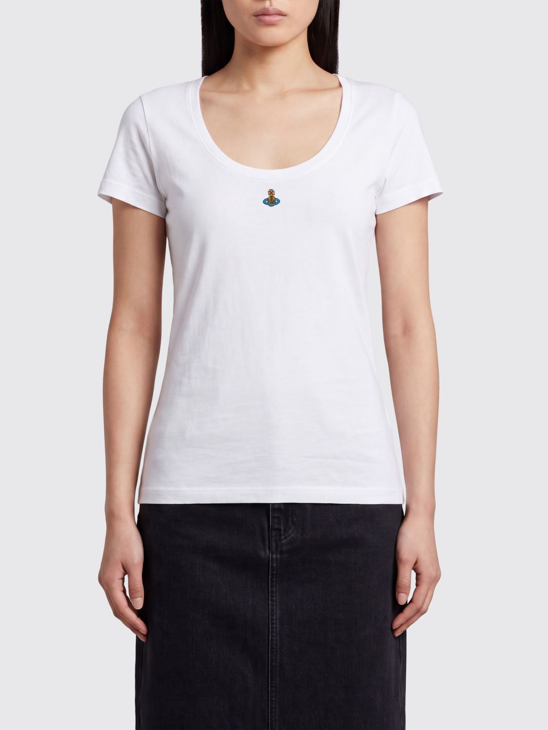 VIVIENNE WESTWOOD Slim Fit Cotton T-shirt with Embroidered Orb Logo