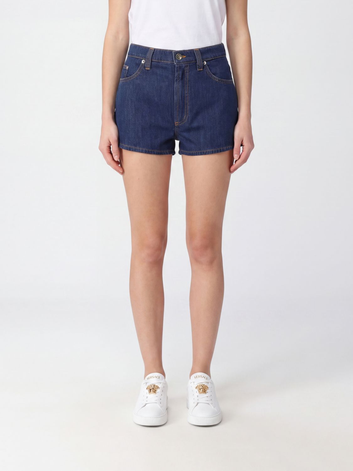 VERSACE Jeans-Shorts aus Baumwoll-Denim mit Medusa-Logo