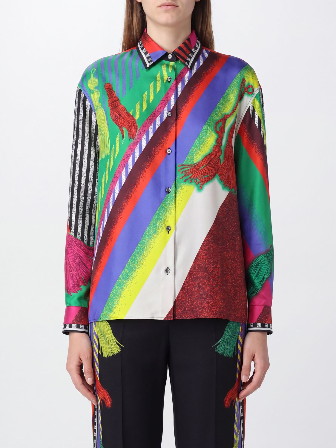 Versace Abstract Print Pure Silk Shirt with Revere Collar · 40