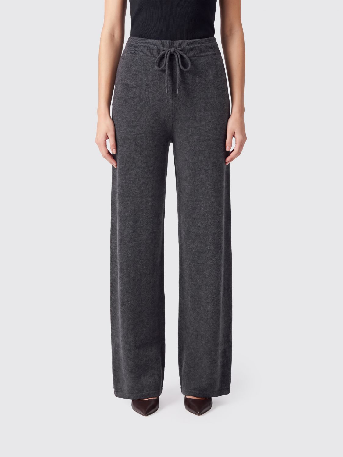 MAX MARA Pantaloni wide leg in maglia di puro cashmere a vita alta