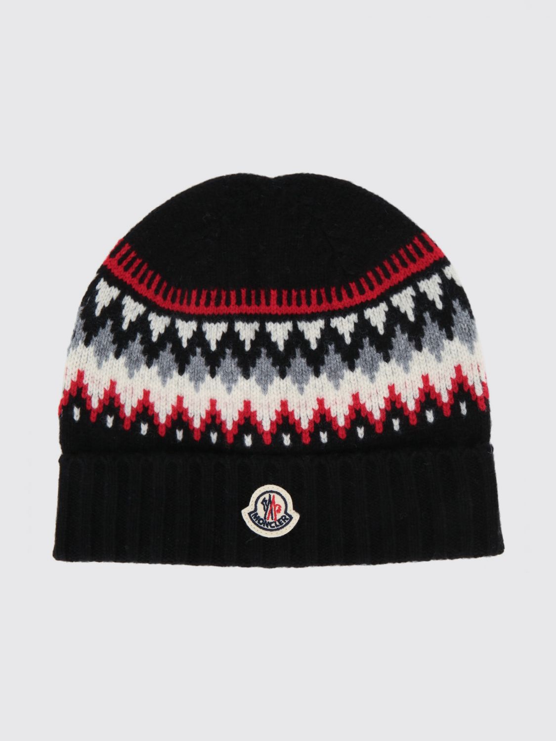 MONCLER Woll-Kaschmir-Mütze für Jungen mit Ethno-Muster und Umschlag