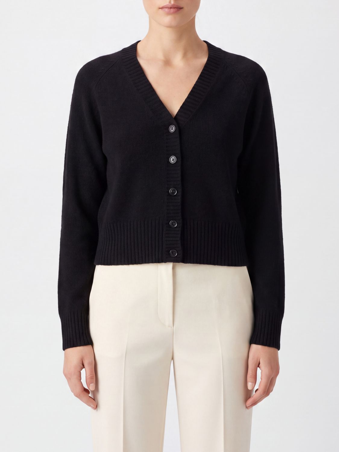 ALLUDE V-Neck Cashmere Cardigan with Button Closure