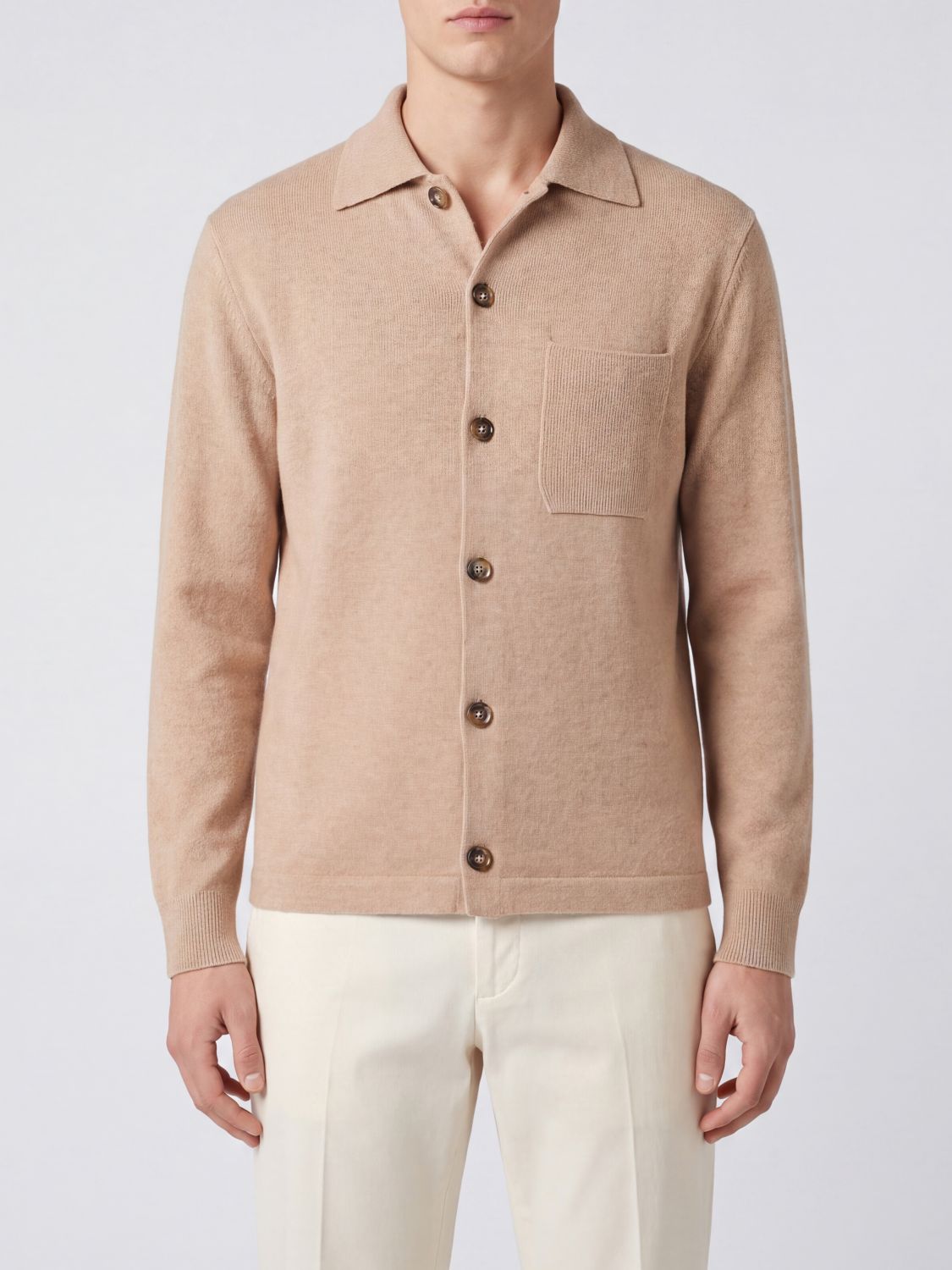CANALI Wool, Cotton and Cashmere Blend Long-Sleeve Polo Shirt