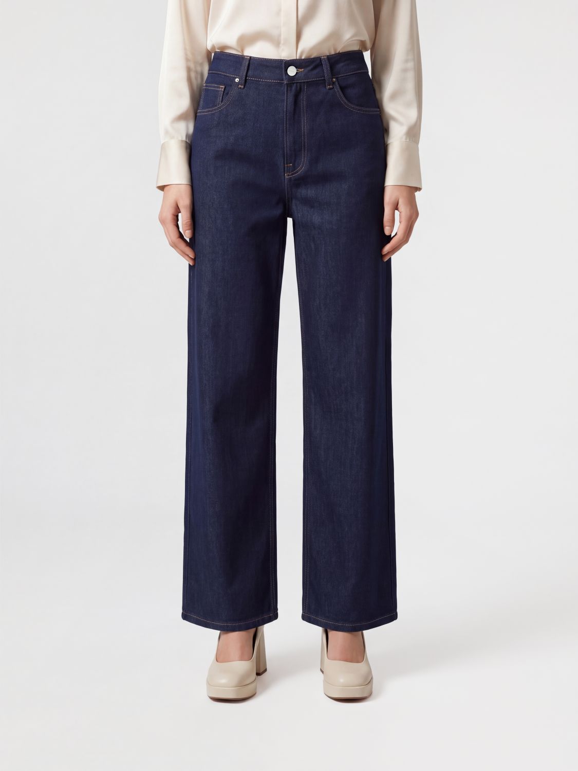 ROHE Wide-Leg-Jeans aus Baumwolldenim mit mittlerer Leibhöhe und fünf Taschen