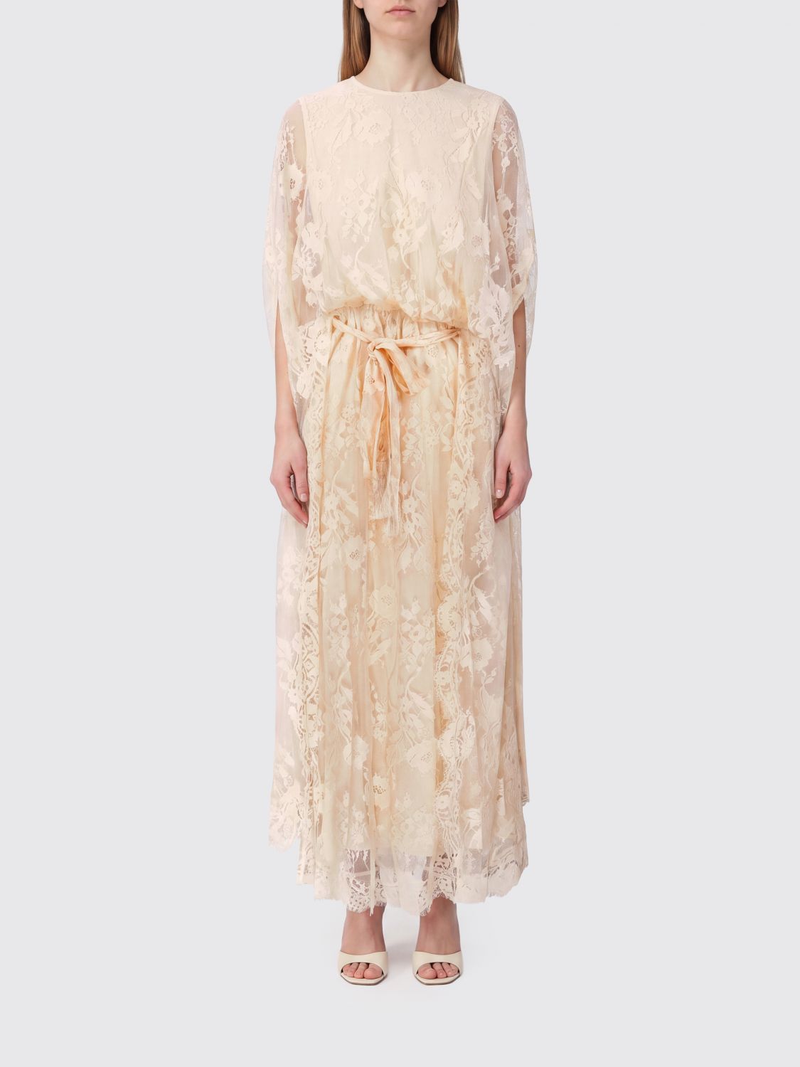 ZIMMERMANN Long Tunic in Cotton Lace with Short Sleeves and Waist Belt