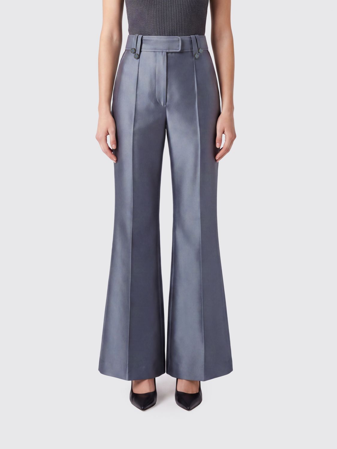ZIMMERMANN Valiant High-Waisted Flared Trousers in Wool and Silk Blend