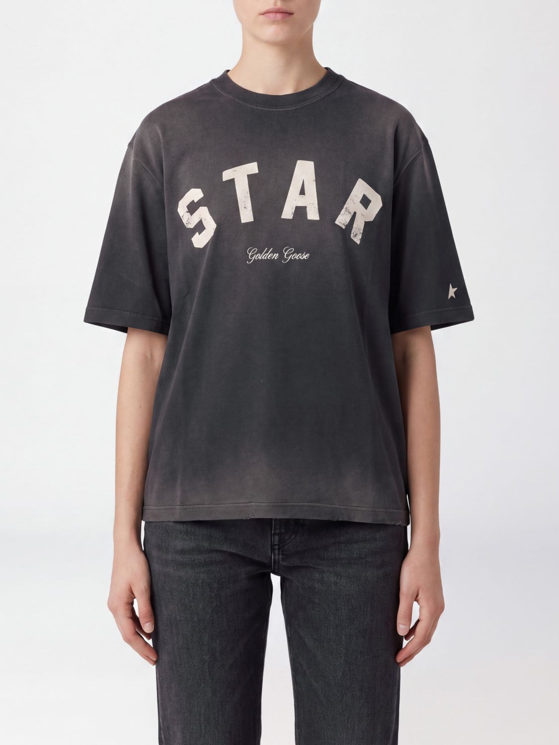 Golden Goose Cotton Crewneck T-Shirt with Contrast Logo and Dropped Shoulders
