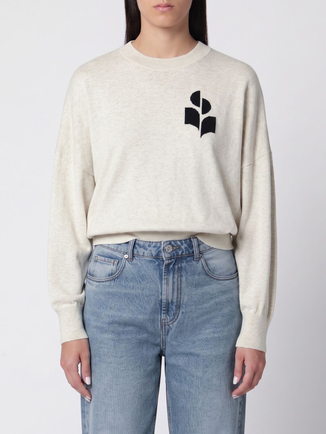 Isabel Marant Etoile Jacquard Logo Cotton and Wool Crewneck Jumper