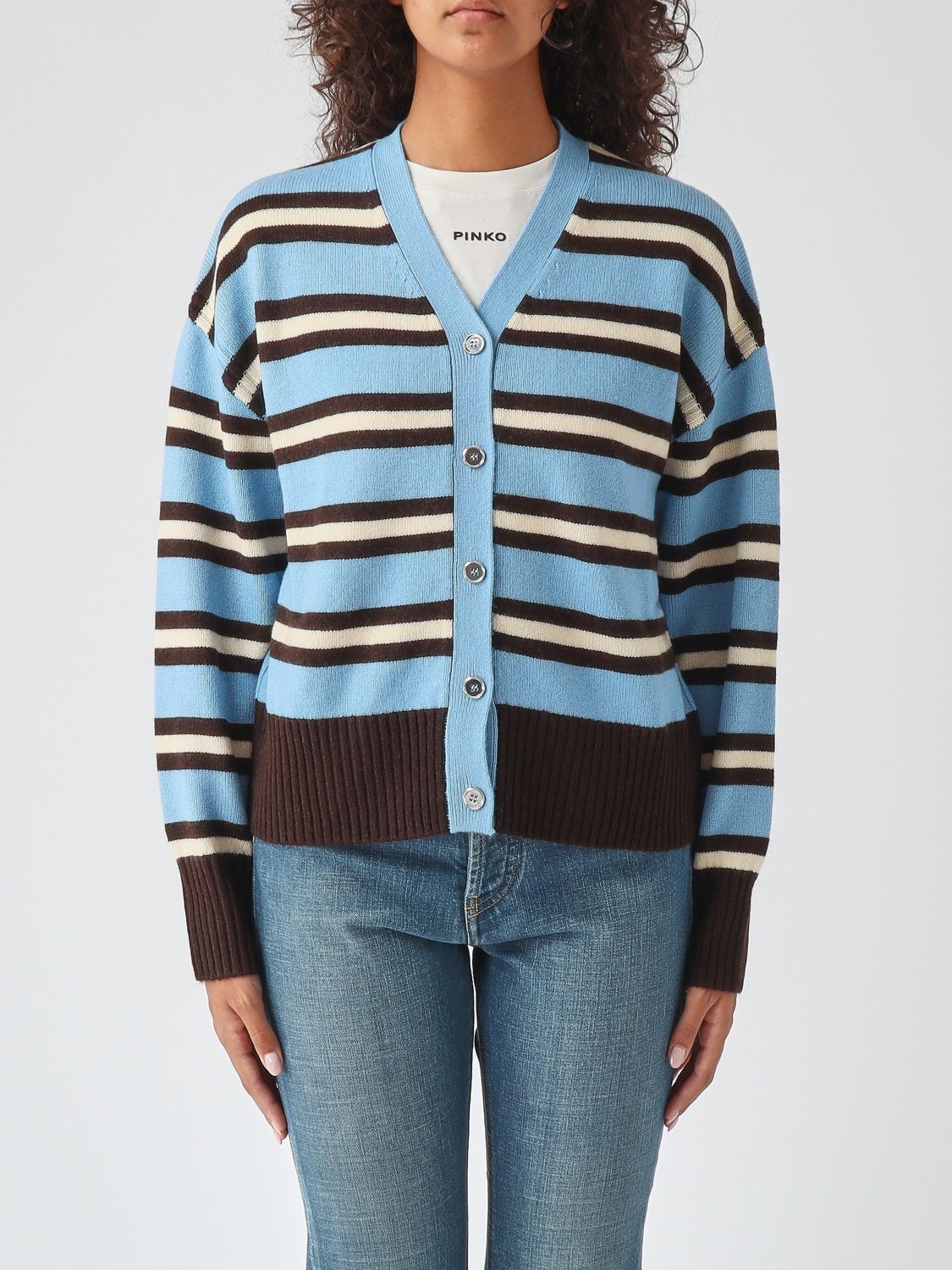 PINKO Cardigan in misto lana e cashmere con scollo a V e bottoni