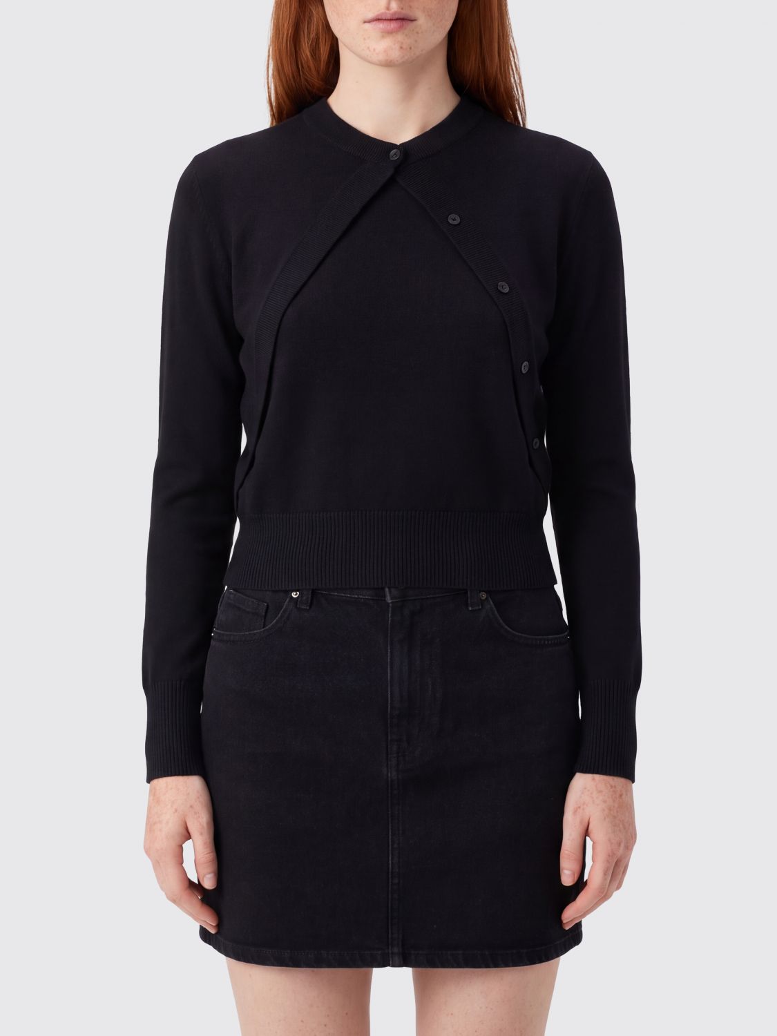 PINKO Maglia girocollo in pura lana con maniche lunghe e finiture a costine