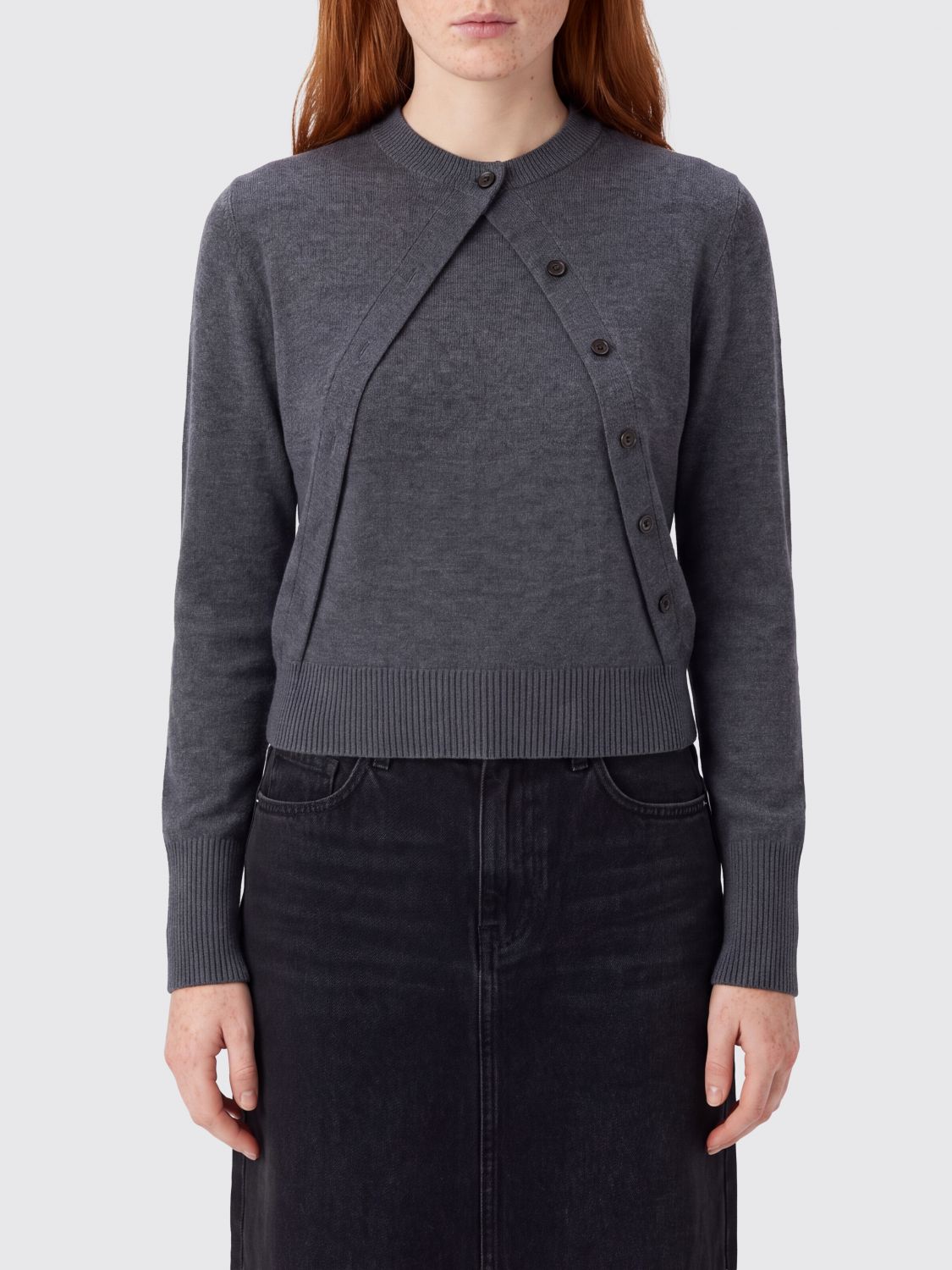 PINKO Maglia girocollo in pura lana con maniche lunghe e finiture a costine