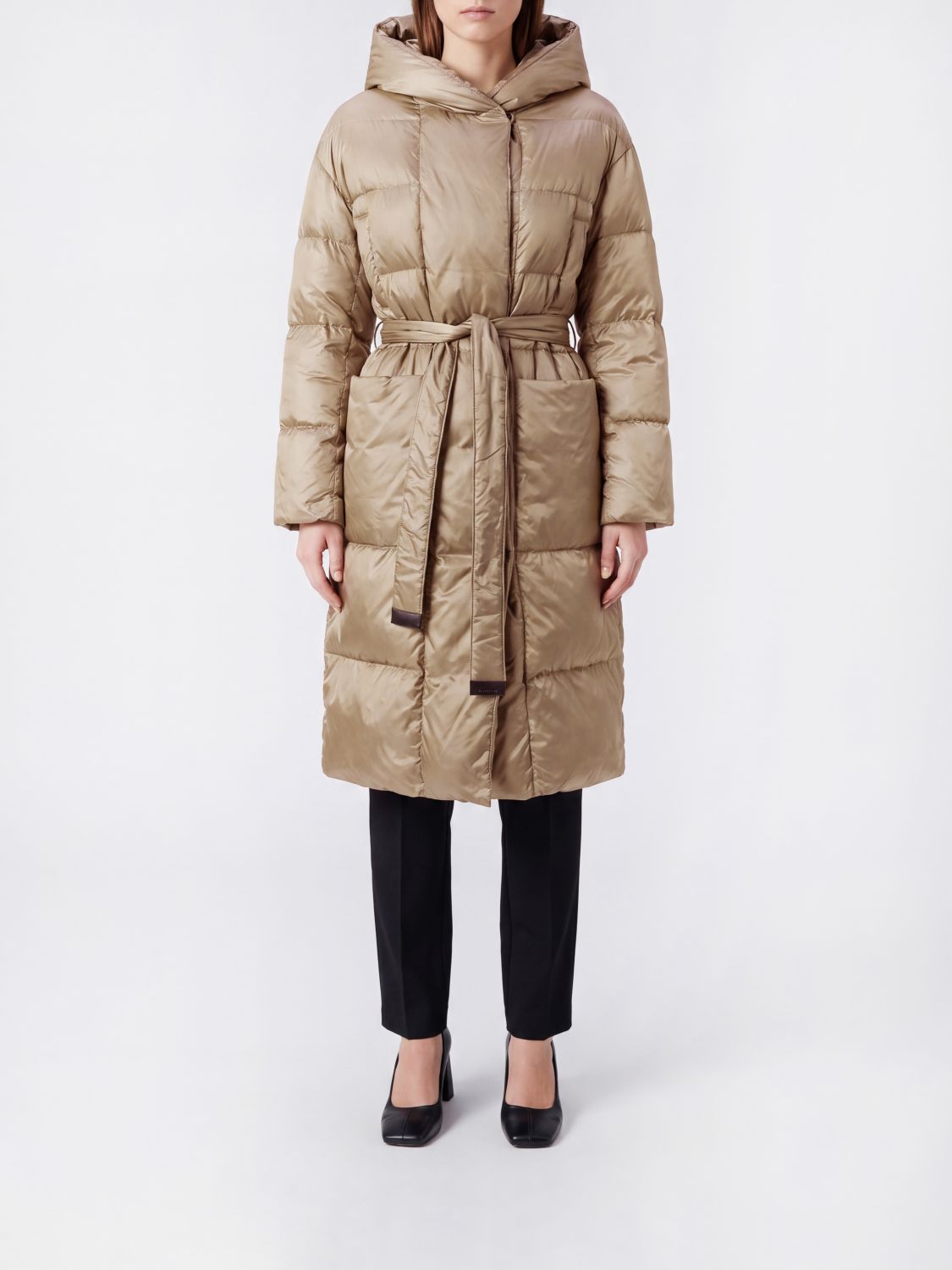 MAX MARA THE CUBE Lange Kapuzen-Daunenjacke von mit Gürtel aus wasserabweisendem Nylon