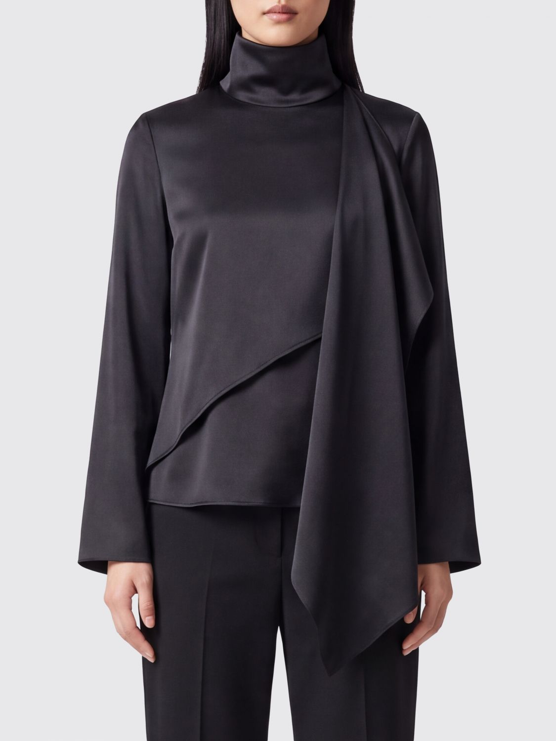 ROHE Asymmetrical Pure Silk Blouse with High Neck and Long Sleeves