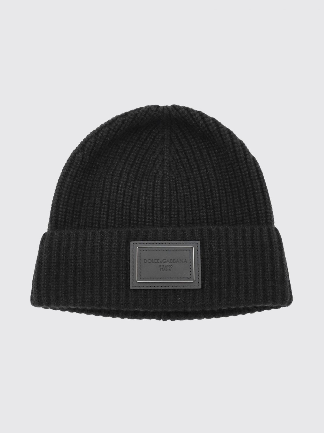DOLCE & GABBANA Ribbed 100% Cashmere Beanie Hat with Cuff and Logo