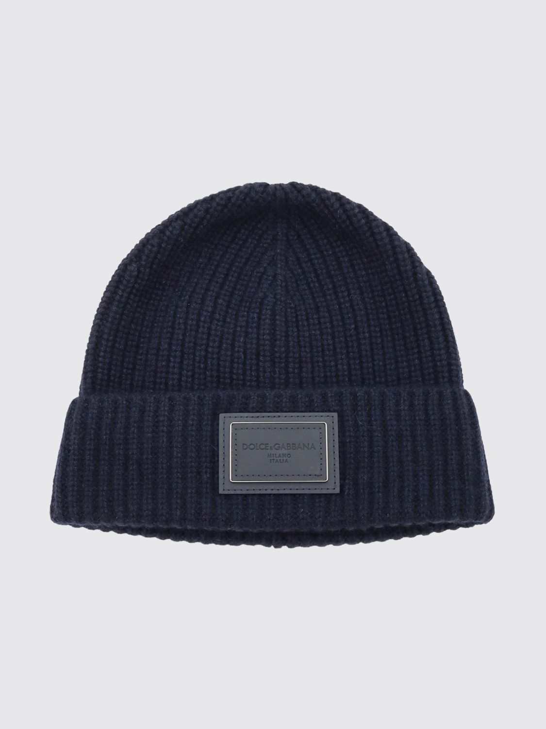 DOLCE & GABBANA Gerippte Beanie-Mütze von aus 100% Kaschmir mit Umschlag