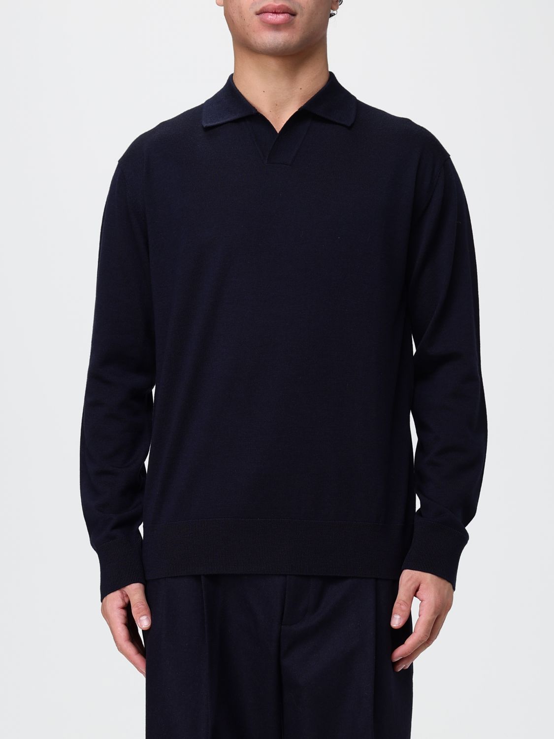 Paolo Pecora Long-Sleeved Wool Knit Polo with Classic Collar