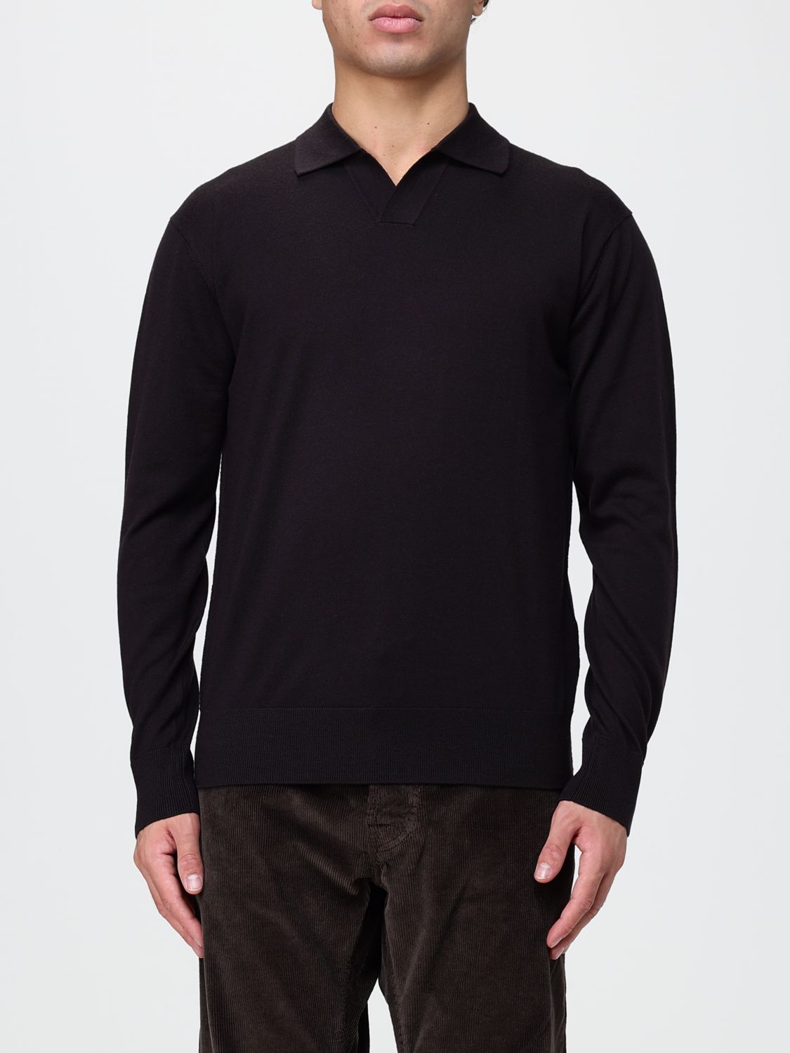 Paolo Pecora Long-Sleeved Wool Knit Polo with Classic Collar