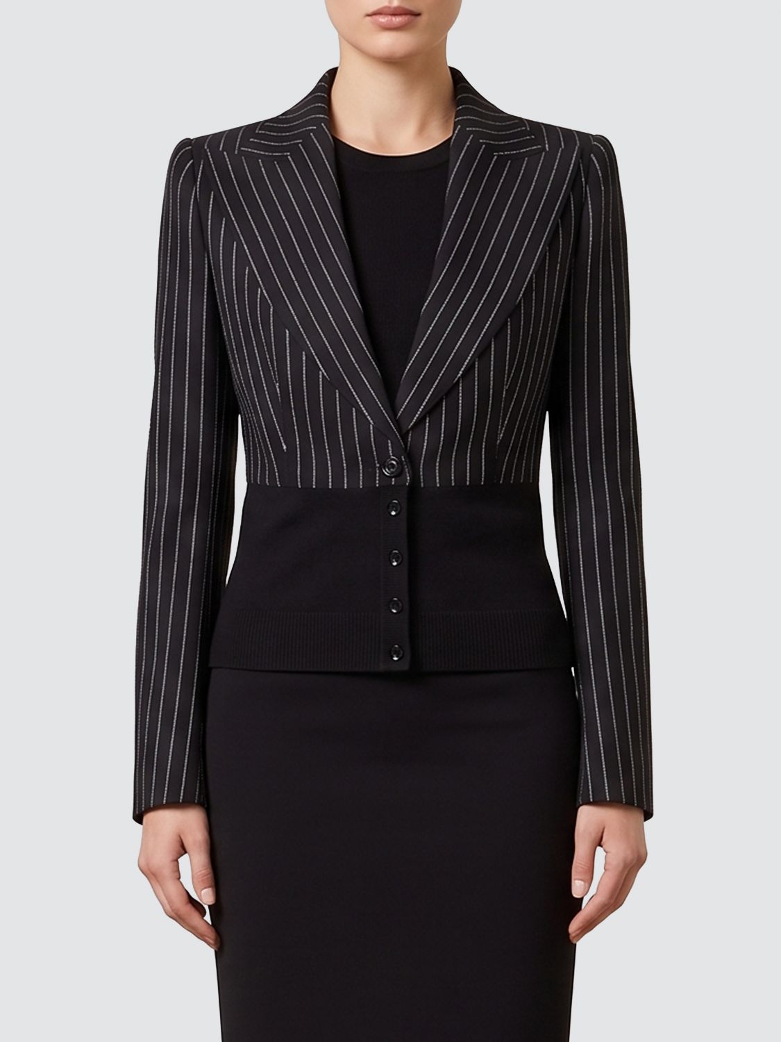 DOLCE & GABBANA Blazer monopetto in lana gessata slim fit con rever a lancia