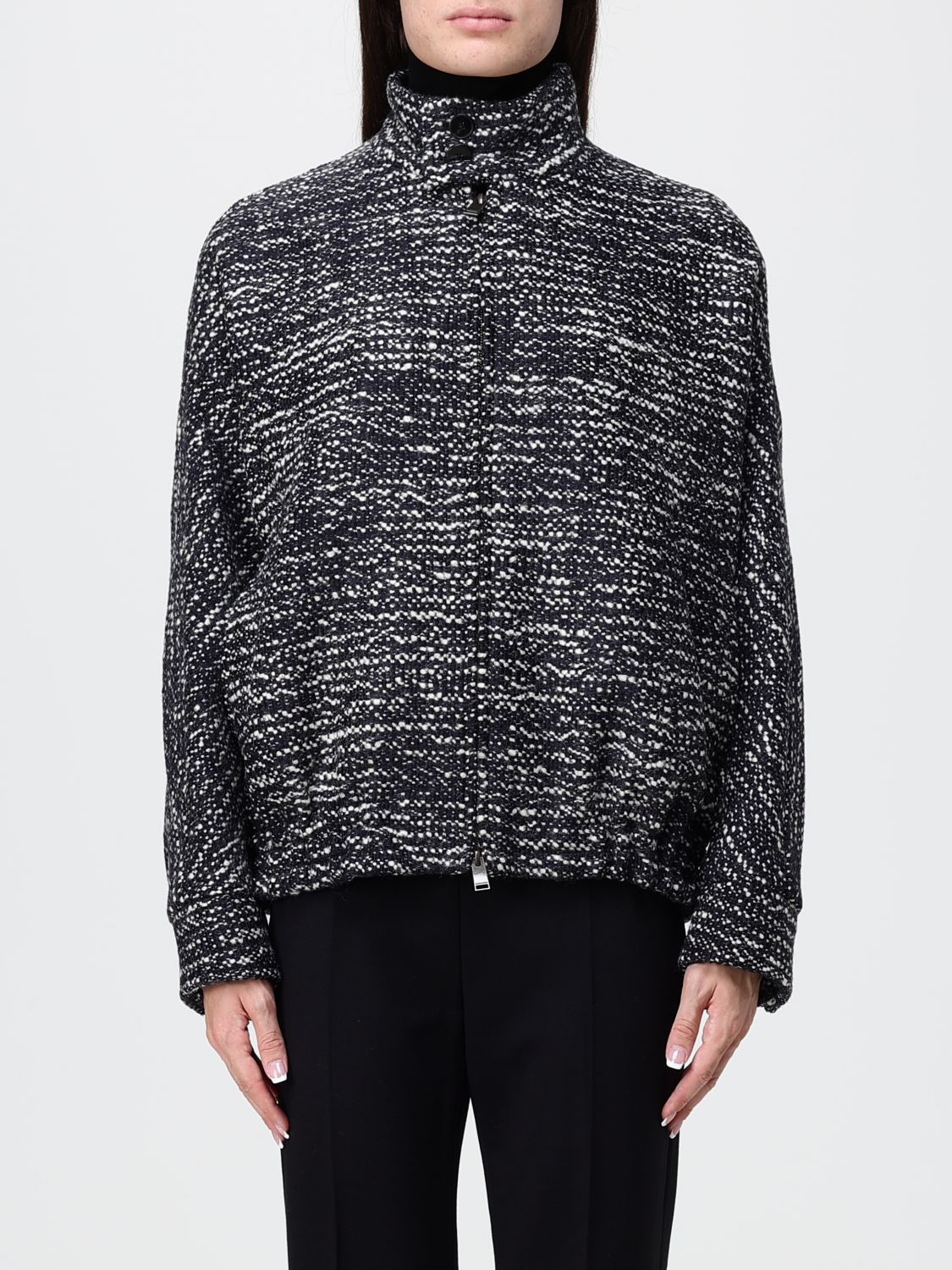 Darkpark Two-Tone Bouclé Cropped Bomber Jacket with High Neck and Zip Closure · XS
