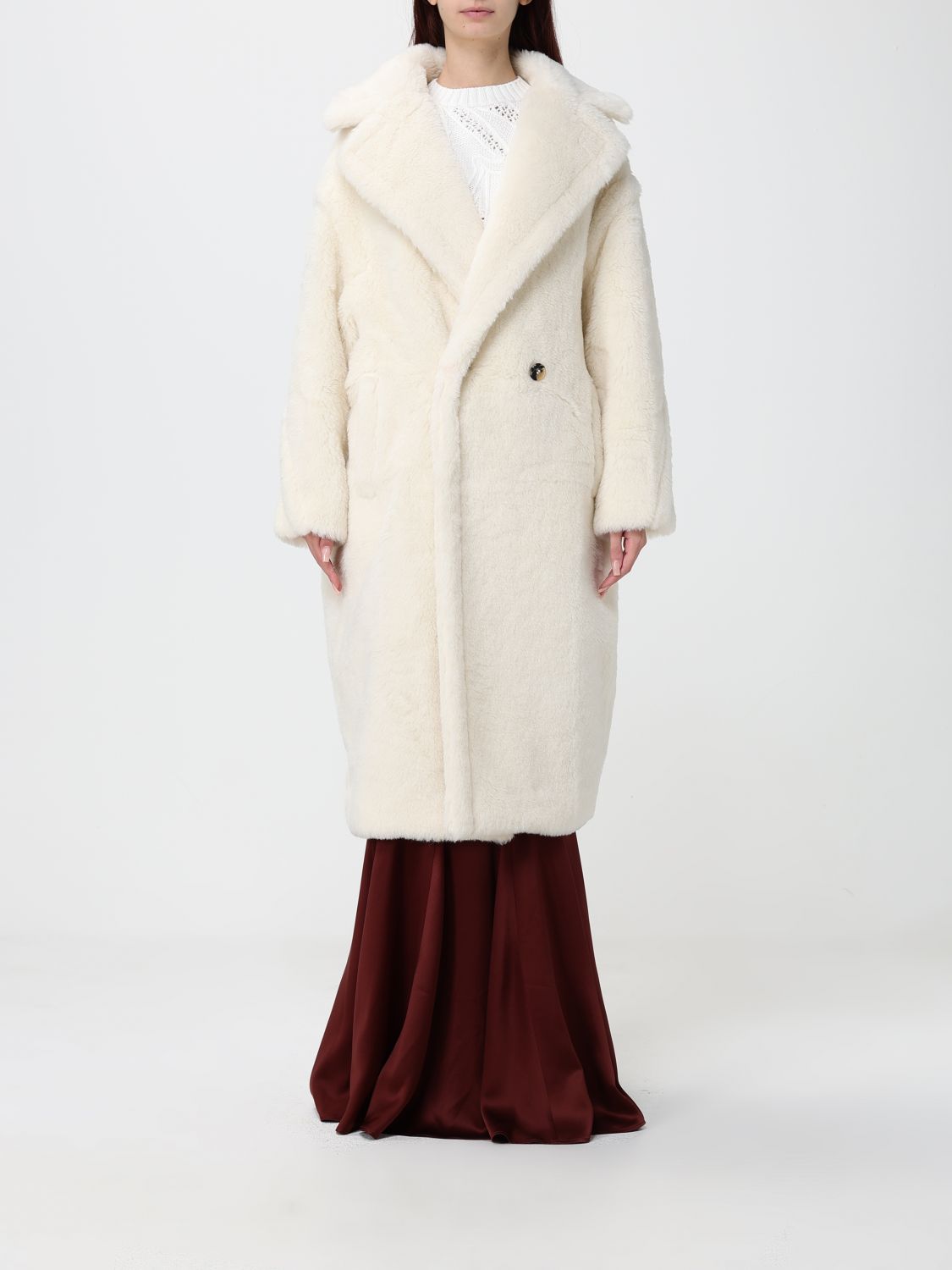 MAX MARA Cappotto Teddy doppiopetto in misto lana con spalle cadute